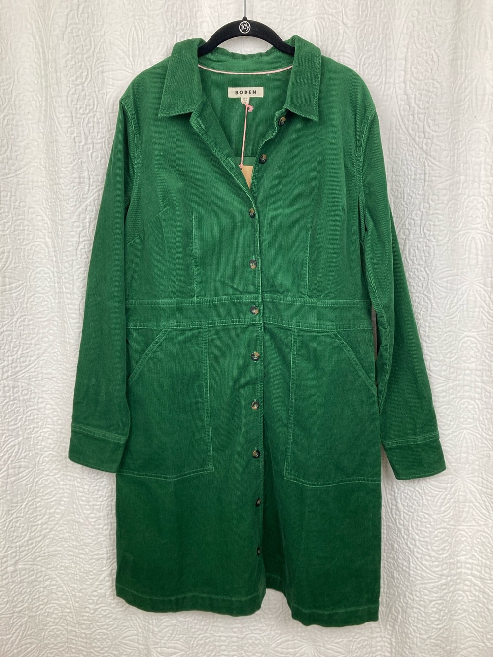 Boden Flora Cord Shirt Dress sz 14R Green NWT